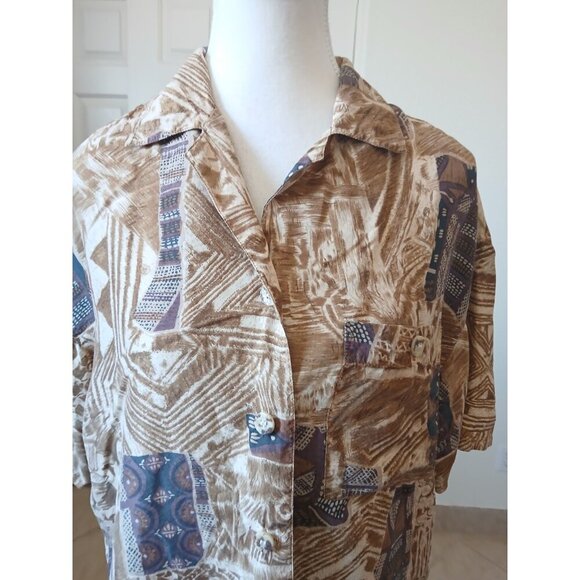 Options Melarose Womens Blouse Shirt Button Up Collared 100% Silk Short Sleeve - Picture 7 of 15